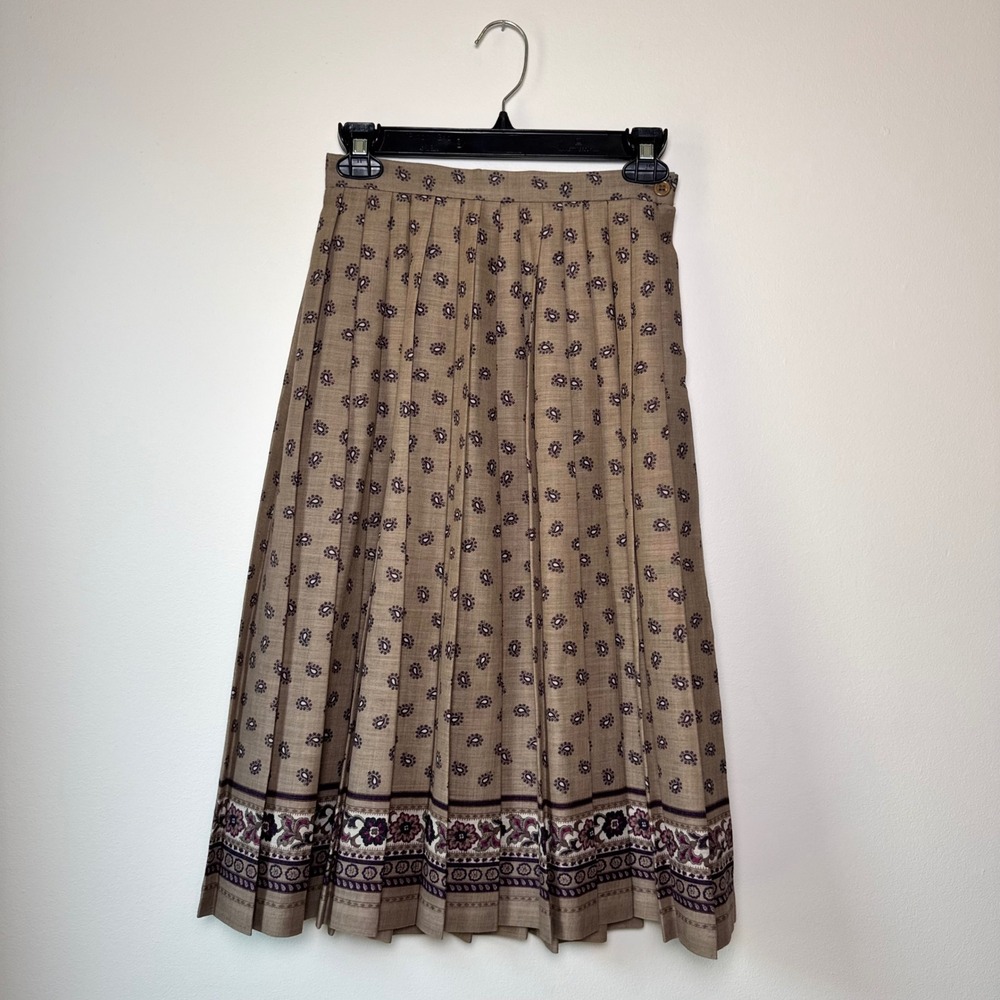 Vintage Union Made Pleated Midi Skirt 70s Folk Prairie Boho Cottagecore